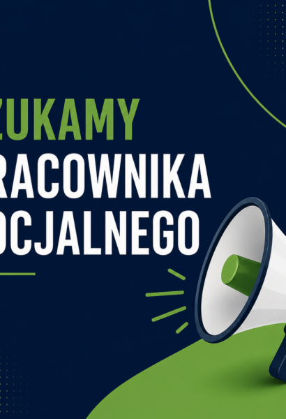 grafika z megafonem i napisem szukamy pracownika socjalnego