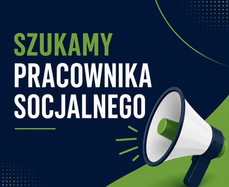 grafika z megafonem i napisem szukamy pracownika socjalnego