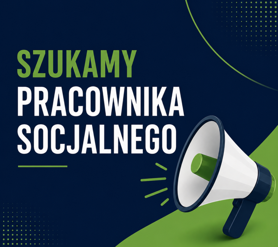 grafika z megafonem i napisem szukamy pracownika socjalnego